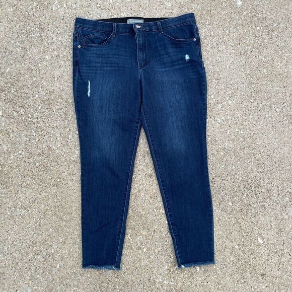 Wit &‎ Wisdom Ab"solution Skinny Jeans Women's 16 Blue Distressed Ankle Raw Hem - Picture 1 of 9